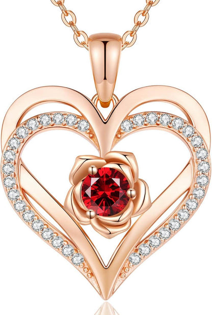 925 Sterling Silber Rosegold Herz Geburtsstein Halskette