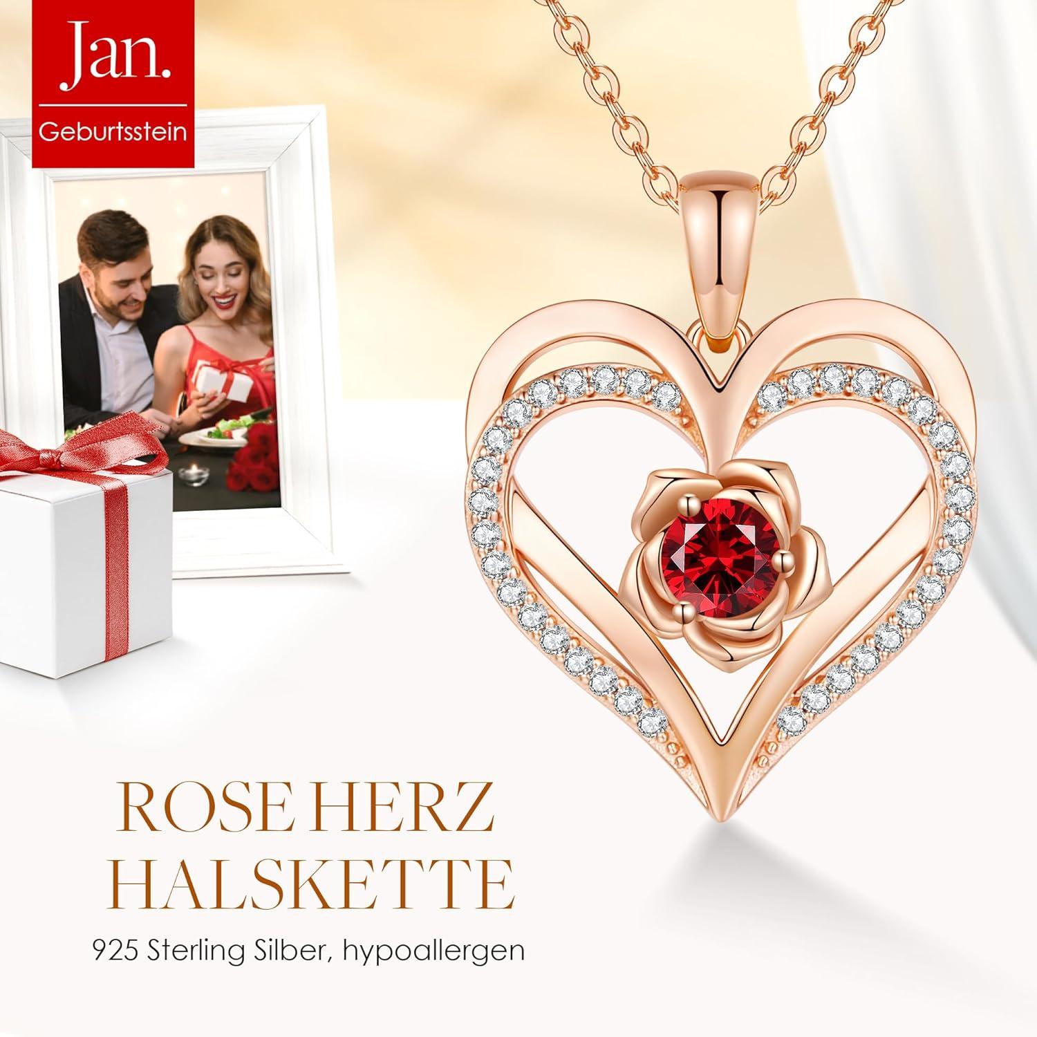 925 Sterling Silber Rosegold Herz Geburtsstein Halskette