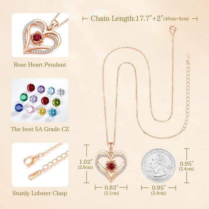 CDE Rosegold Herz Halskette 925 Sterling Silber Geburtsstein für Frauen