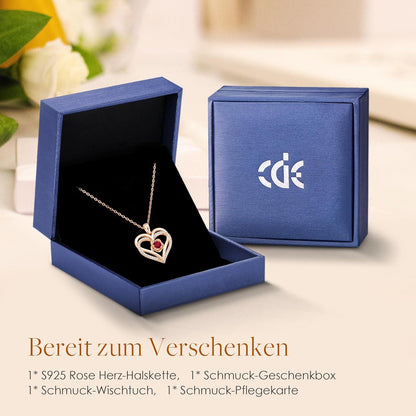 Damen Rosegold Herz Halskette 925 Silber Geburtsstein Schmuck