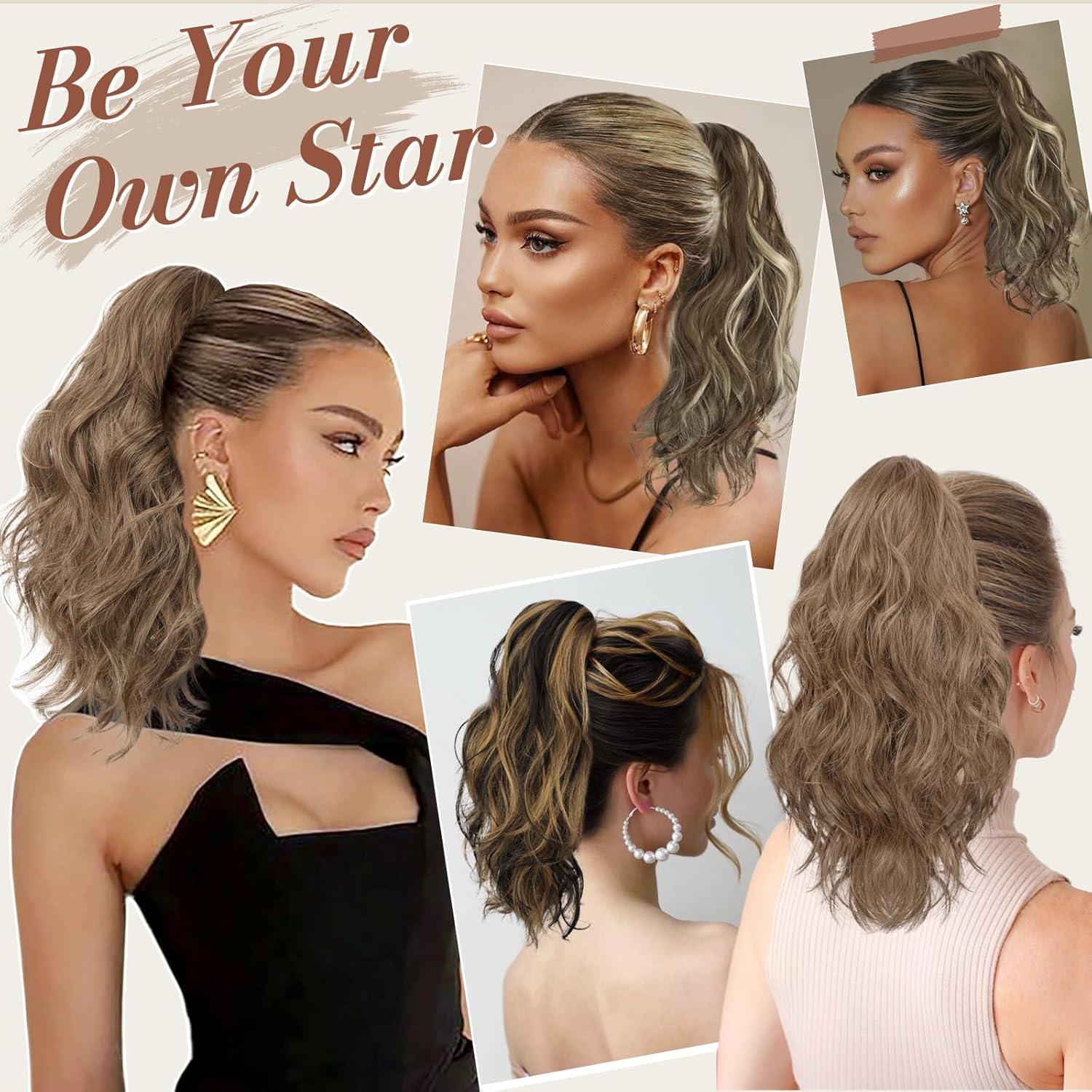 Lockiger Clip Pferdeschwanz 35cm Haarverlängerung Braun Blond
