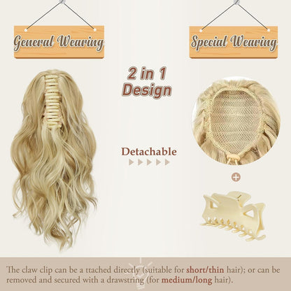 35cm Gewellter Pferdeschwanz Haarverlängerung Blond Lockig Clip