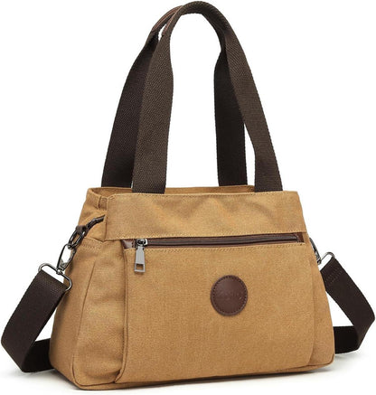 Canvas Handtasche Schultertasche Braun 560g 31x22x13cm