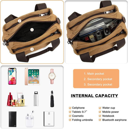 Canvas Handtasche Schultertasche Braun 560g 31x22x13cm