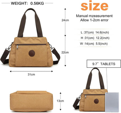 KONO Canvas Schultertasche Damen Segeltuch Handtasche Braun