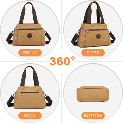 Canvas Handtasche Frauen Schultertasche Braun Edelstahl 560g