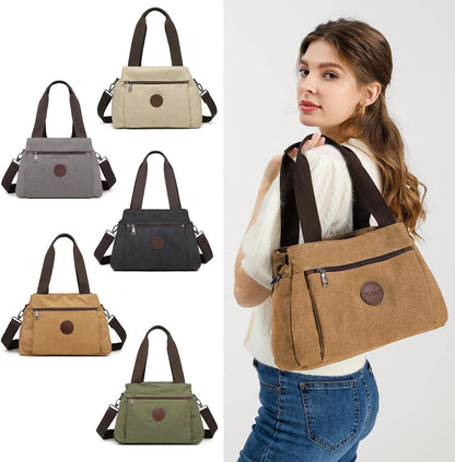 KONO Canvas Handtasche Damen Schultertasche 31x22x13cm Braun