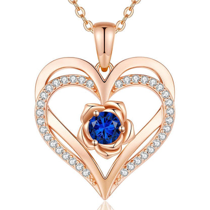 Herz Halskette mit Geburtsstein aus 925 Sterling Silber Rosegold