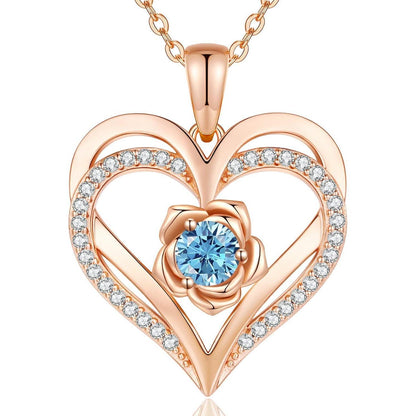 Herz Halskette mit Geburtsstein aus 925 Sterling Silber Rosegold