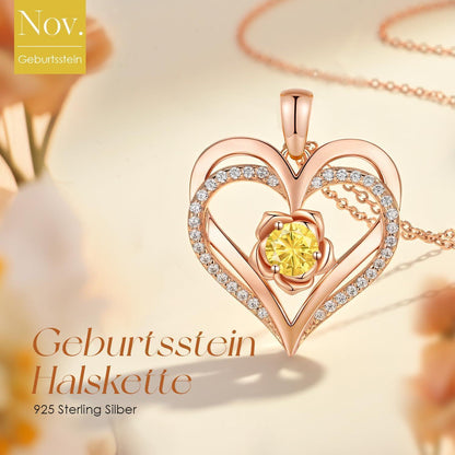 Herz Halskette Rosegold mit Geburtsstein aus 925 Sterling Silber