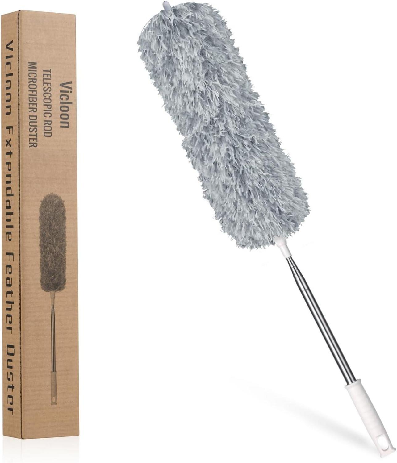 Staubwedel Teleskop Stange Waschbar Mikrofaser 242 cm ausziehbar Hellgrau