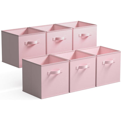 Aufbewahrungsboxen Stoff 6er Set Rosa mit Griffen 26,7x26,7x28 cm