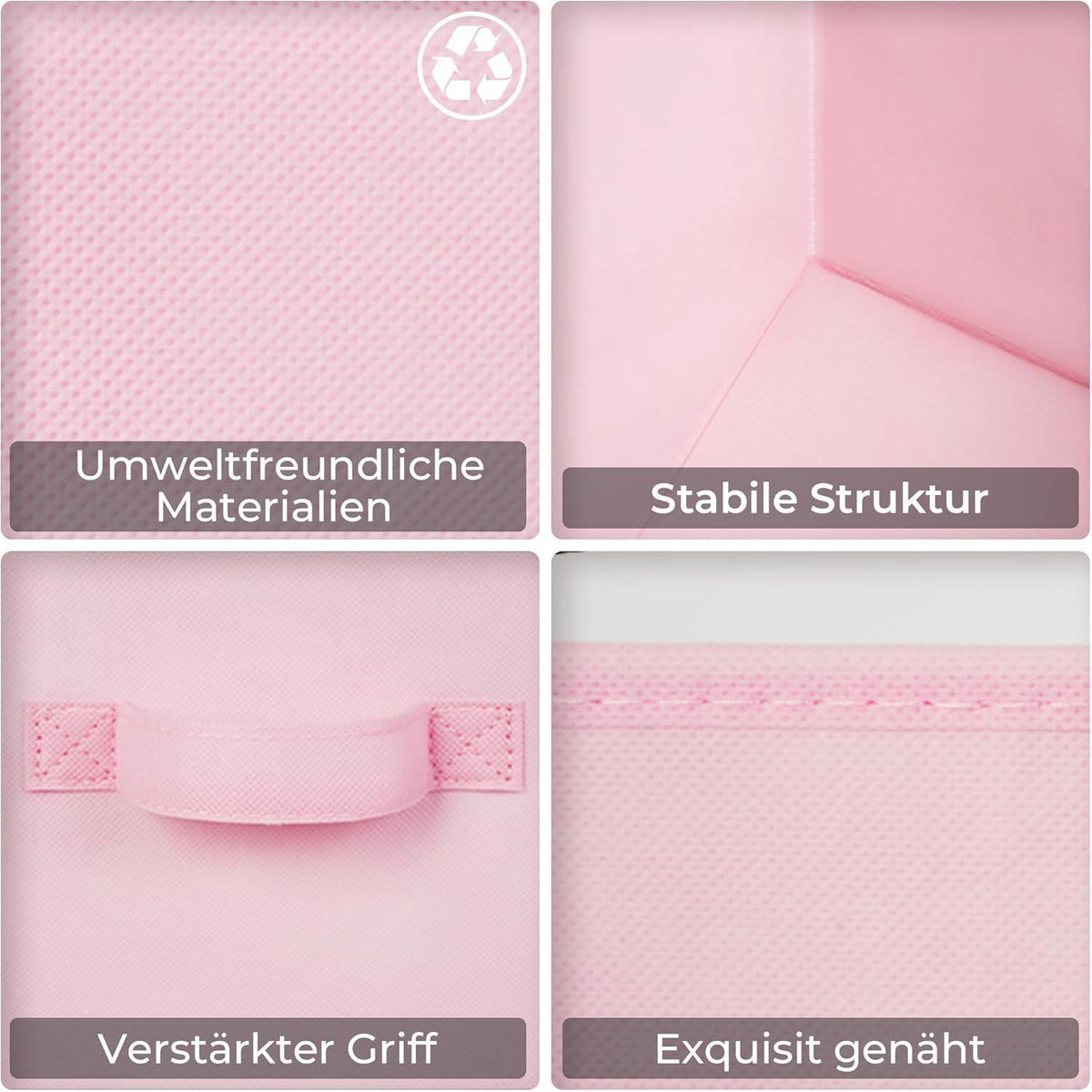 Aufbewahrungsboxen Stoff 6er Set Rosa mit Griffen 26,7x26,7x28 cm