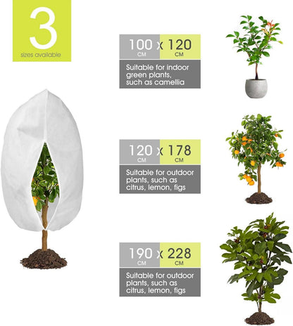 Wintervlies Pflanzenschutz 120x178cm 2 Stück, 70g/m² Reißverschluss Zugband für Kübelpflanzen Palmen