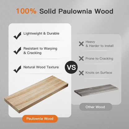 Schweberegale Wandregal Holzregal Paulownia-Holz 3+1 Stück Rustikal