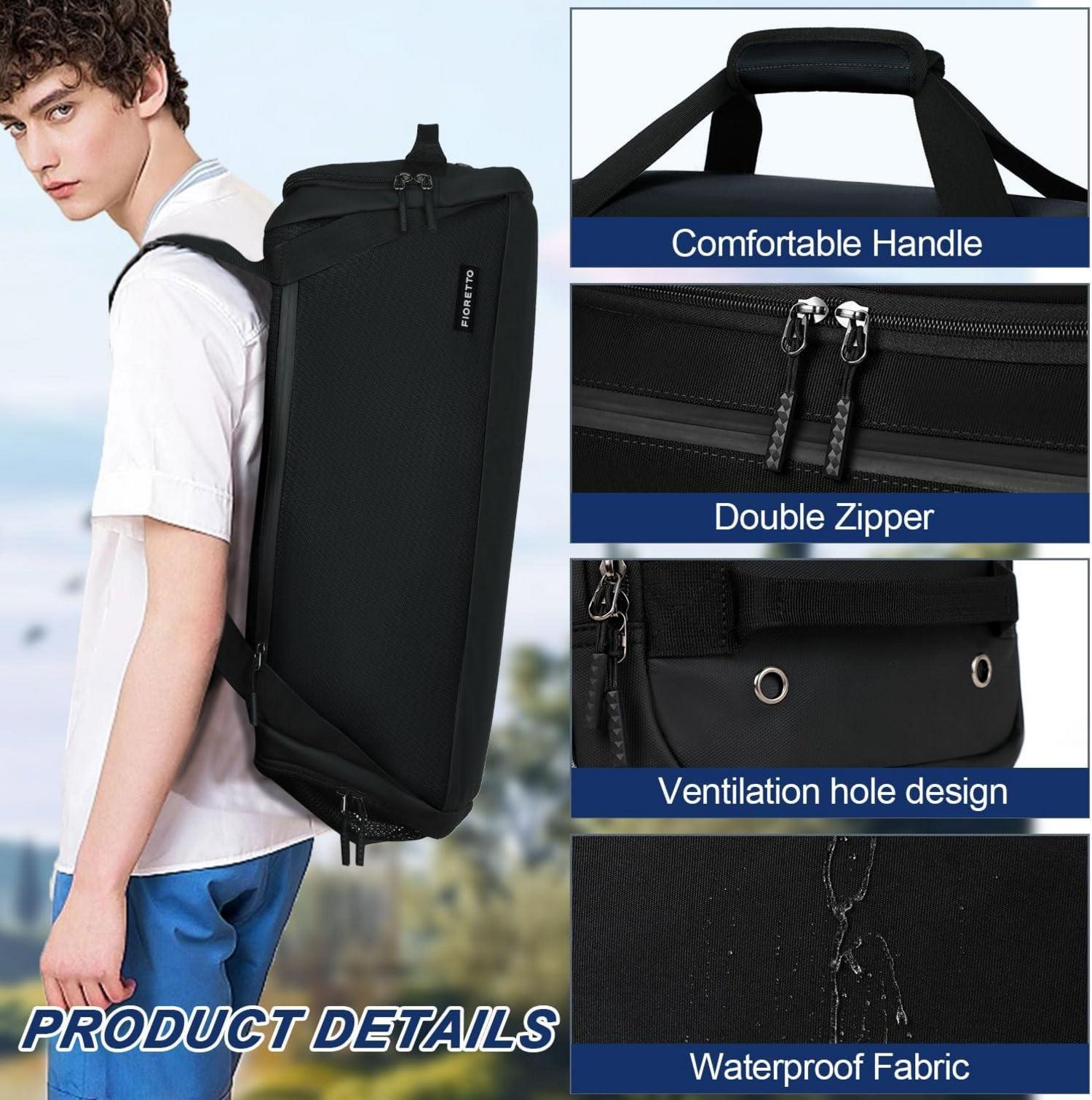 Sporttasche & Reisetasche für Damen und Herren mit Schuh- und Nassfach, 43L, Wasserdicht, Training, Gym, Travel, Schwarz