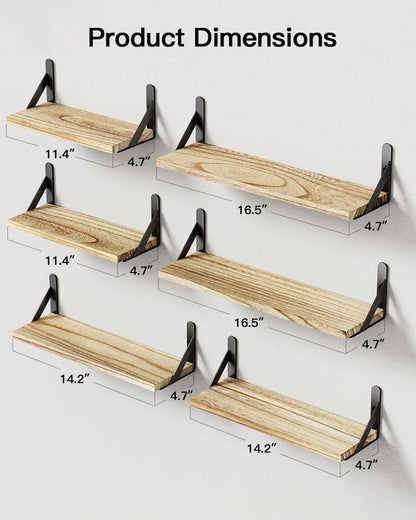 6er Set Rustikale Metall-Holz Wandregale, Belastung bis 40lbs