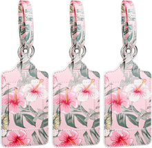 Kofferanhänger Set Adressschild Hibiskus PU Leder Schutz Privatsphäre