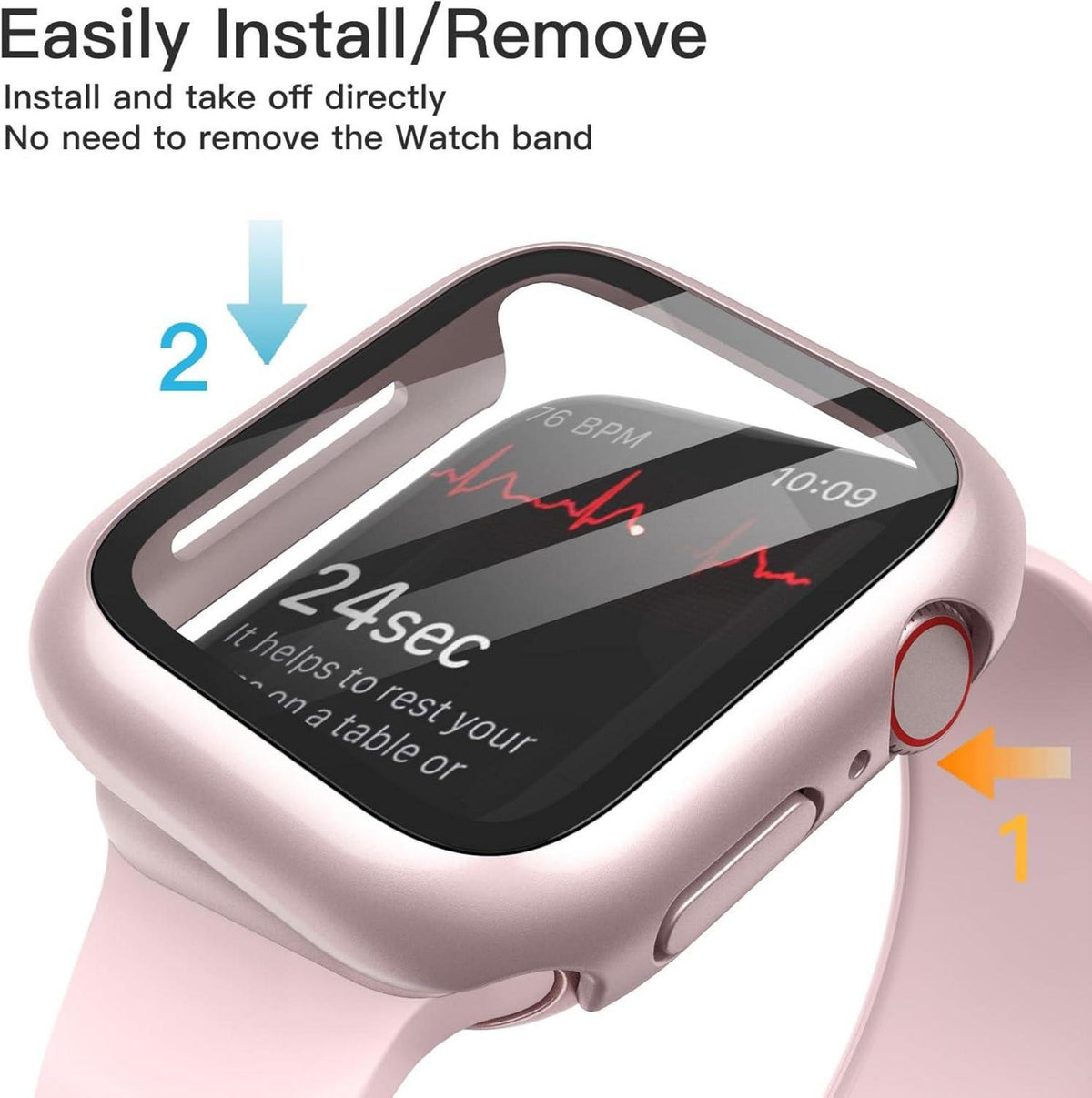 JETech Hülle Displayschutz Apple Watch Series 9 8 7 41mm Gehärtetes Glas Schutzfolie 2 Stück Rosa