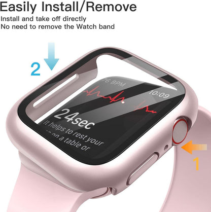 JETech Hülle Displayschutz Apple Watch Series 9 8 7 41mm Gehärtetes Glas Schutzfolie 2 Stück Rosa