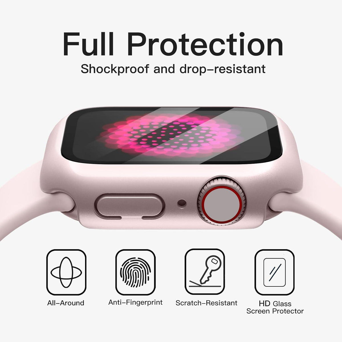 Schutzhülle Displayschutz Apple Watch Series 9 8 7 41mm Gehärtetes Glas Rosa