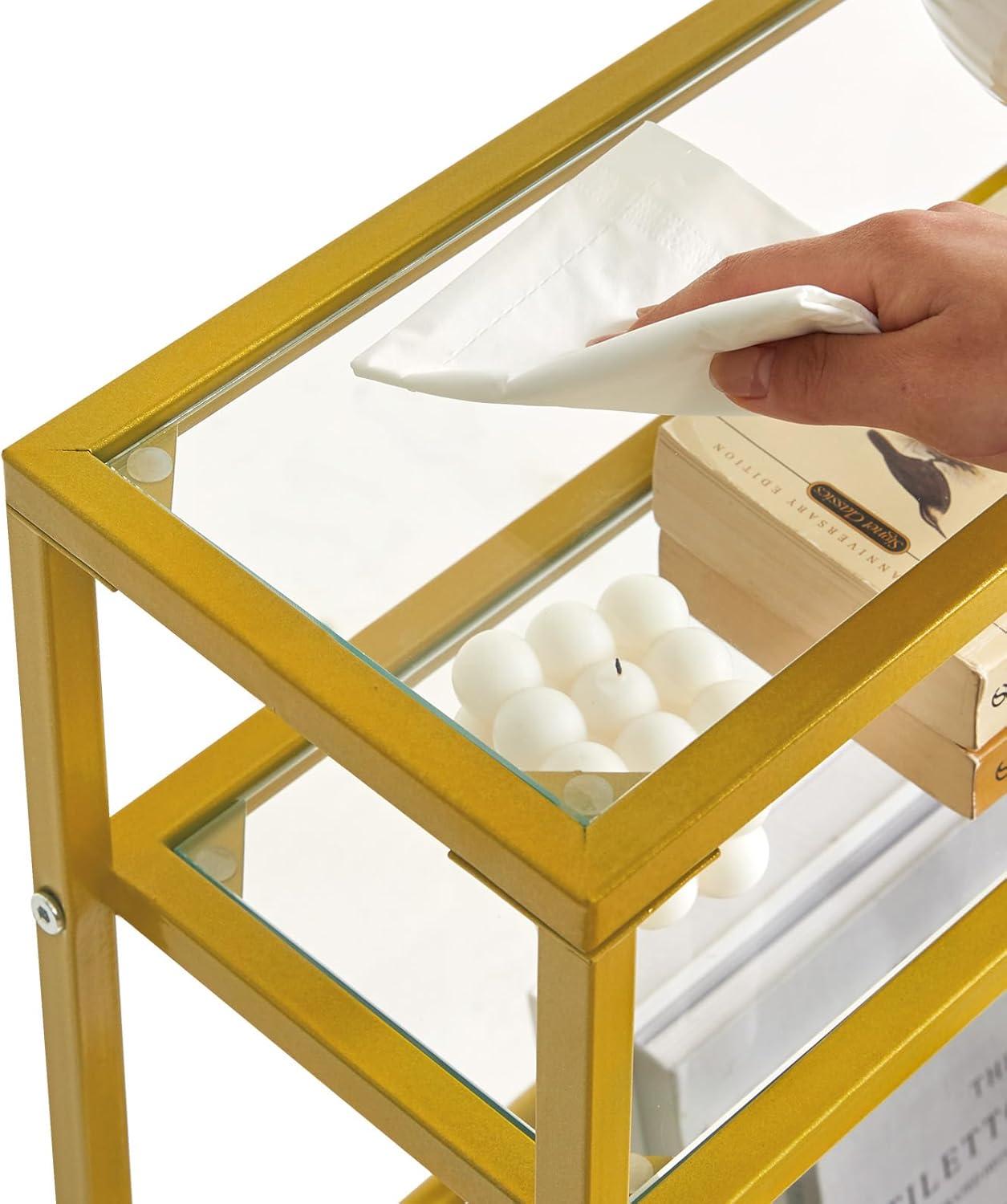 Beistelltisch Glastisch Zeitschriftenhalter 3 Etagen Goldfarben