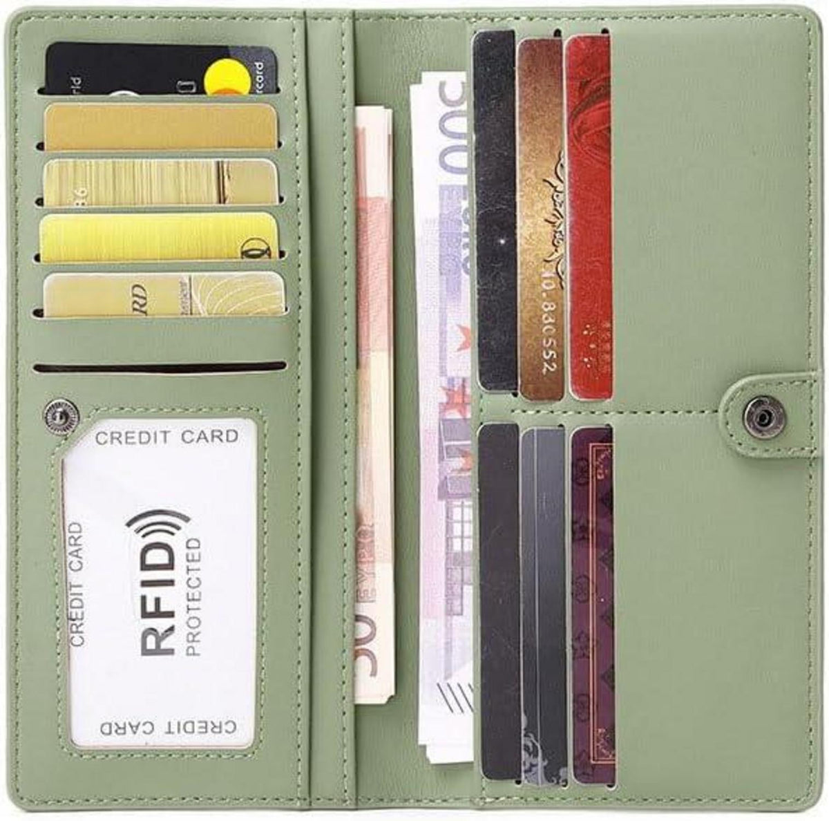 Damen Portemonnaie Groß RFID Münztasche 12 Karten Blau PU Leder