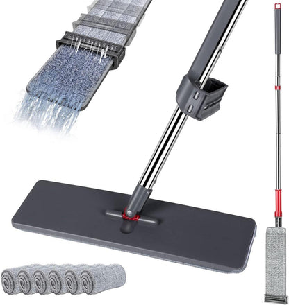 Flach Wischmopp Set mit 6 Wiederverwendbaren Pads - 360° Drehbarer