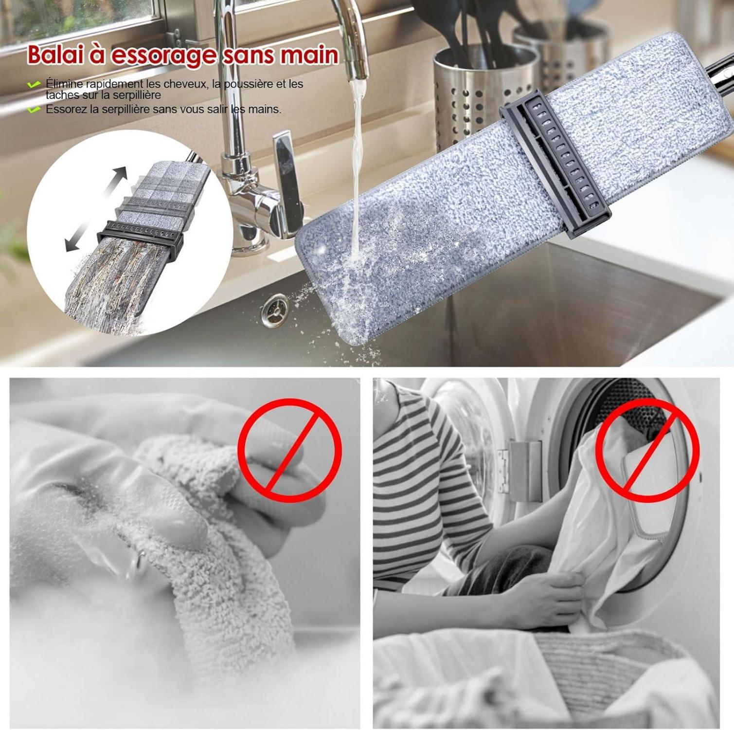 Microfaser Flach Wischmopp Set mit 6 Wischpads 130cm Grau
