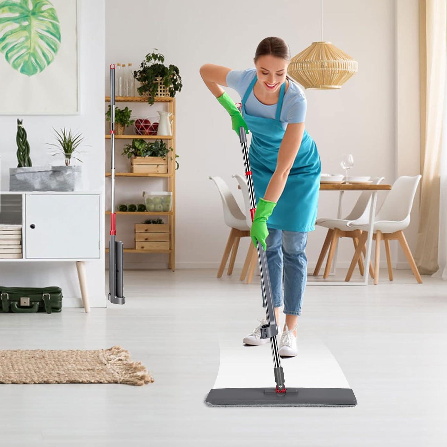 Flach Wischmopp Set 130cm mit 6 Wischpads, 360° Drehbarer