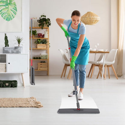Flach Wischmopp Set 130cm mit 6 Wischpads, 360° Drehbarer