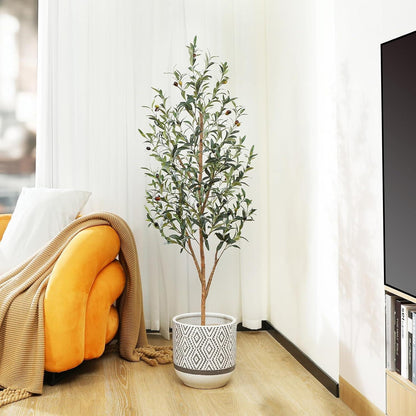 Fopamtri Olivenbaum Künstlich 150cm mit Naturholzstamm und