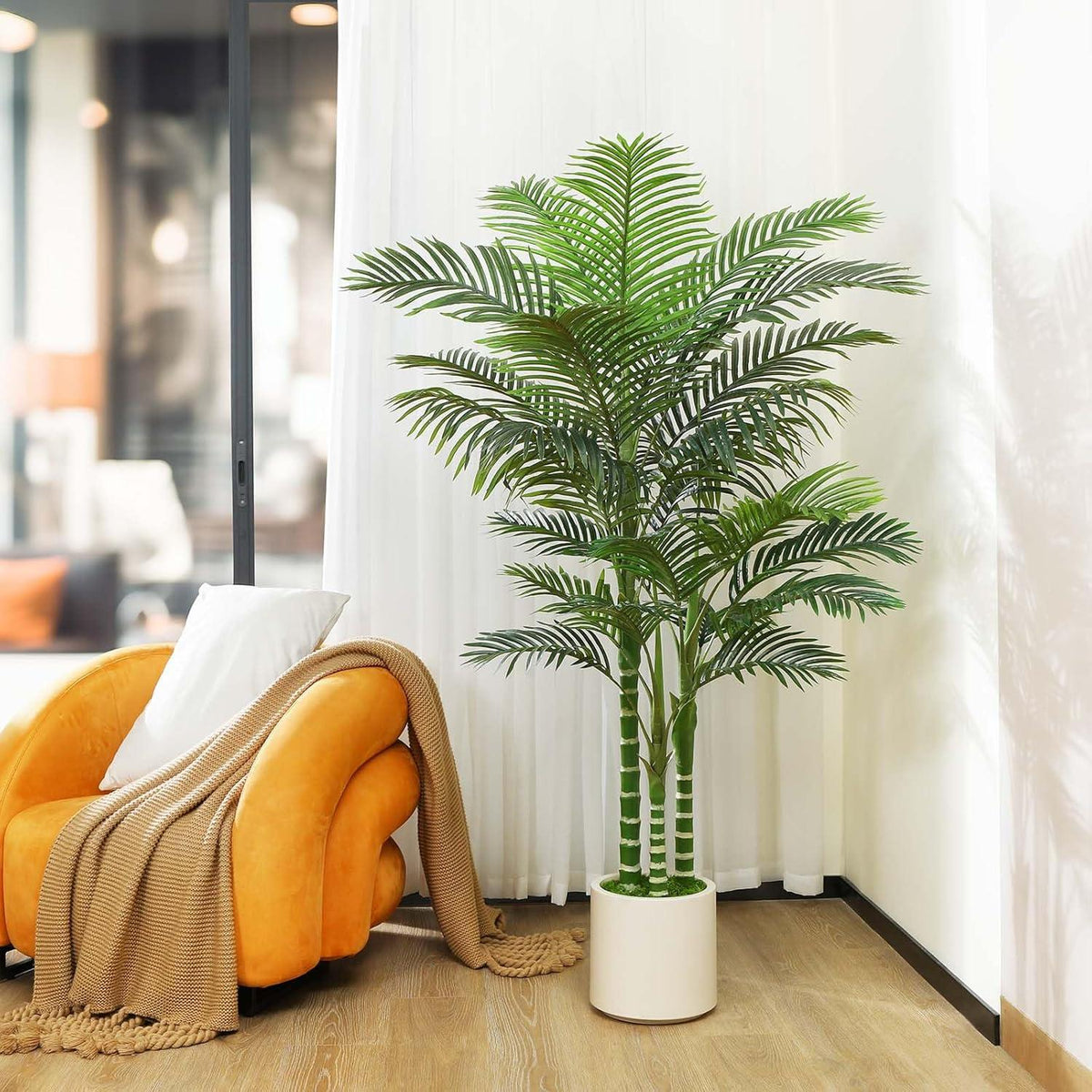 Fopamtri Künstliche Palme 180cm Areca Palme groß Weiß Topf
