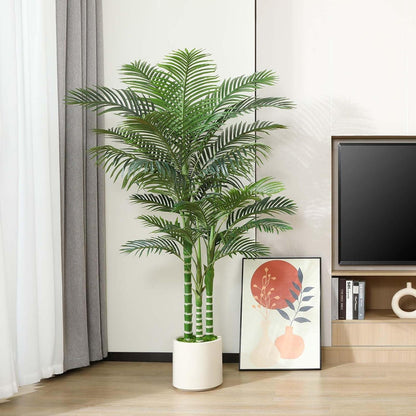 Künstliche Palme 180cm Kunstpflanze Groß Areca Weiß Topf Haus Wohnzimmer Büro