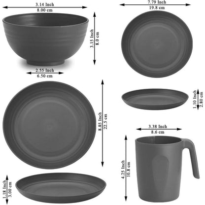 32-teiliges Kunststoffgeschirr Set, wiederverwendbar, für 8 Personen, Grau