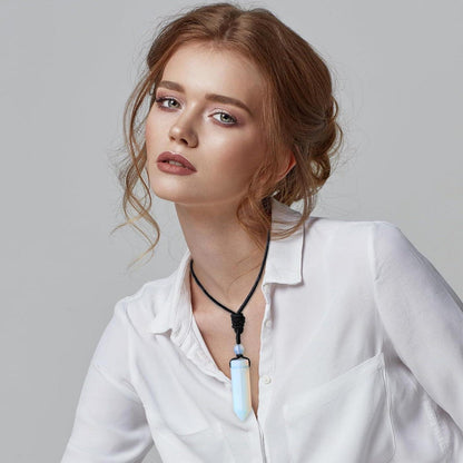 Kristallkette mit Opal Anhänger, verstellbares Seil, Damen & Herren in Lederoptik