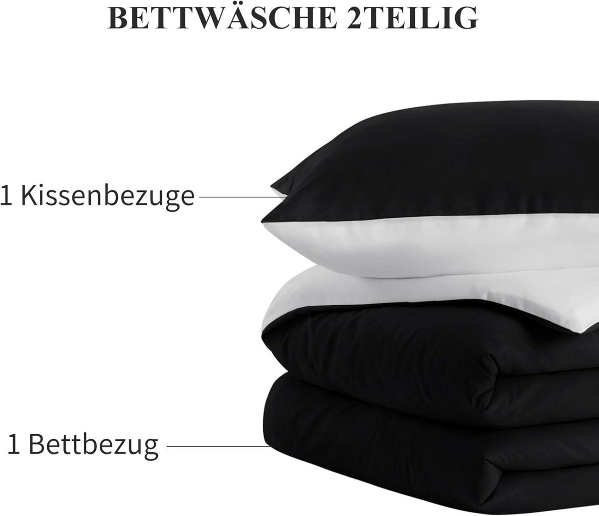 Bettwäsche 155x220 Weiß Schwarz Wendebettwäsche 2tlg Mikrofaser-Kissenbezug
