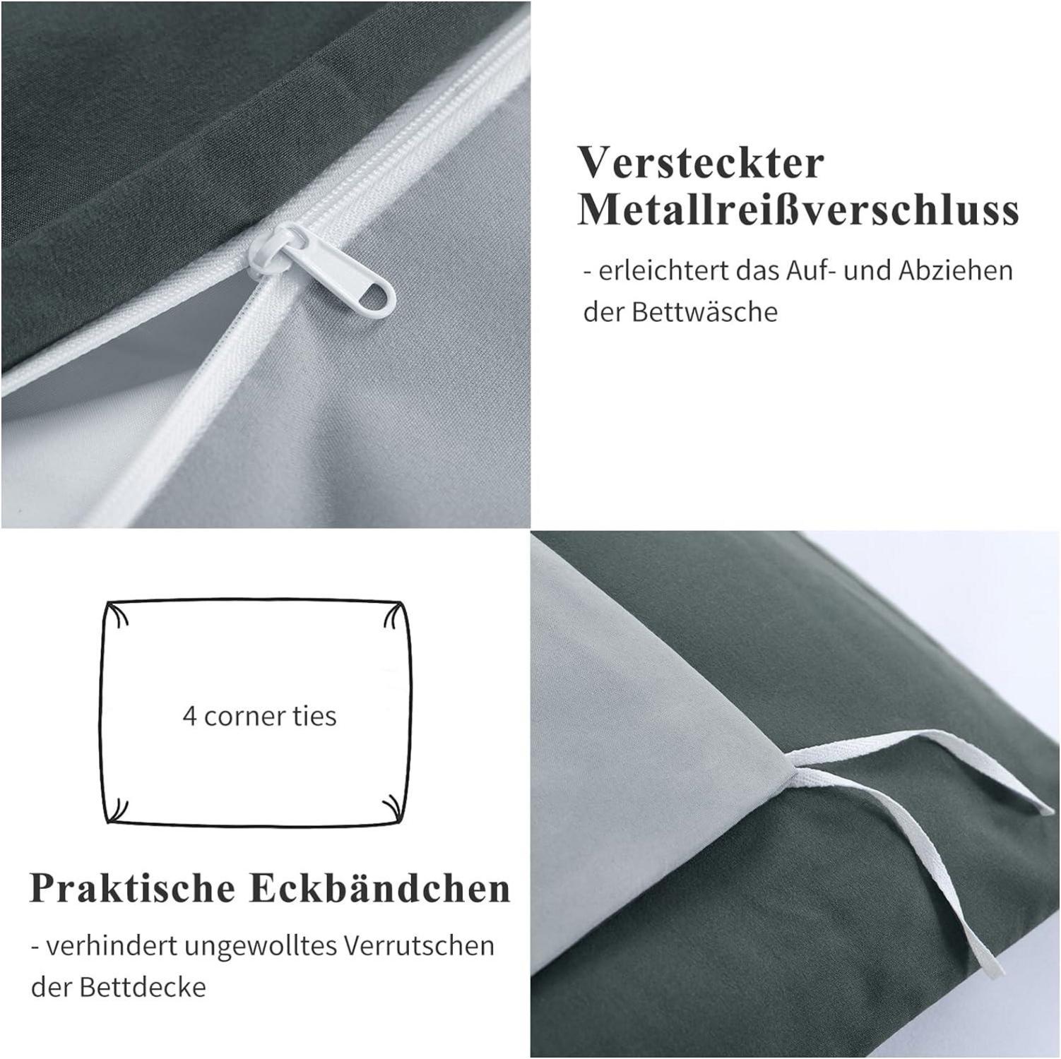 Bettwäsche Set 135x200 Wendebettwäsche 4tlg Grau mit Reißverschluss
