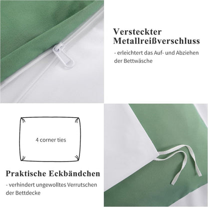 Bettwäsche 200x220 Grün Weiß 3tlg Mikrofaser Wendebettwäsche