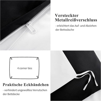 Bettwäsche 135x200 4tlg Weiß Schwarz Wendebettwäsche Mikrofaser