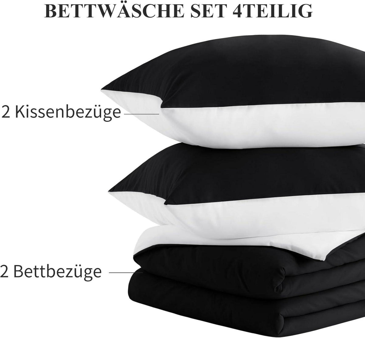Bettwäsche Set 135x200cm 4-teilig Weiß/Schwarz Mikrofaser Wendebettwäsche