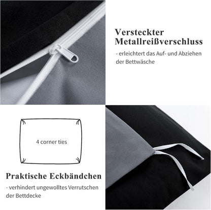 Bettwäsche 135x200 Schwarz Wendebettwäsche 4tlg Reißverschluss