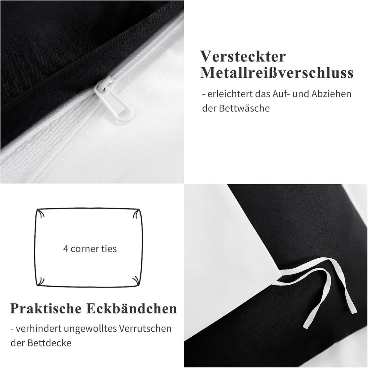 Bettwäsche 200x220 3tlg Weiß Schwarz Wendebettwäsche