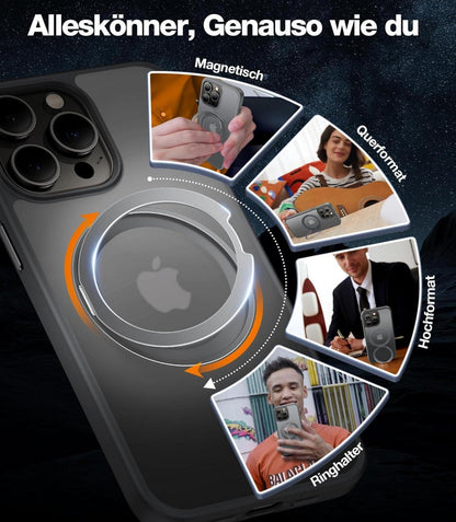iPhone 15 Pro Hülle Magnetischer Ring Ständer MagSafe Grau Luxus