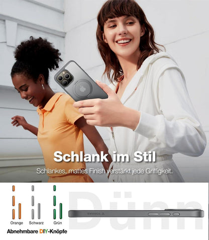 iPhone 15 Pro Hülle MagSafe Schlank Grau Ständer Stoßfest