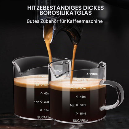 Espresso Messbecher Set 75ml Borosilikatglas mit Henkel
