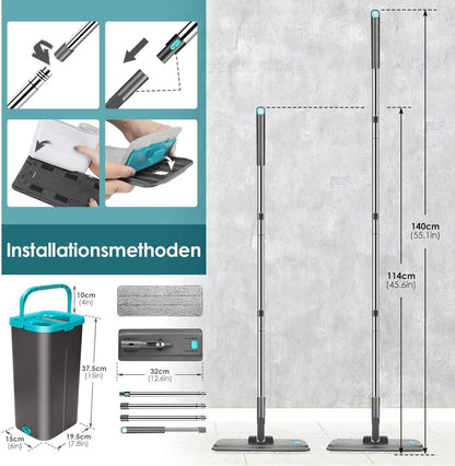 Wischmopp Set mit Eimer und Mikrofaser Pads, 140 cm