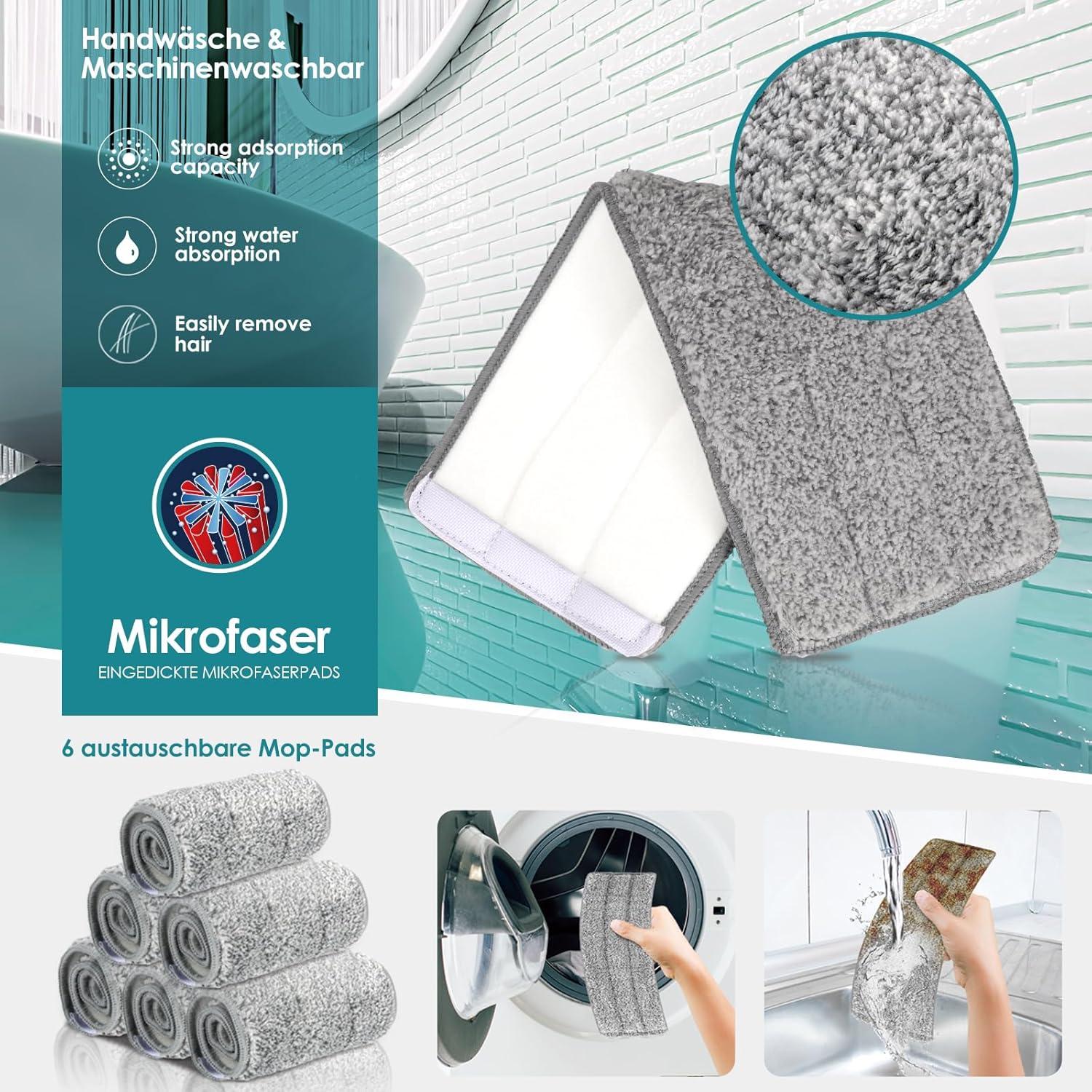 Wischmopp Set mit Eimer 140 cm Edelstahlgriff 360° Drehung Mikrofaser