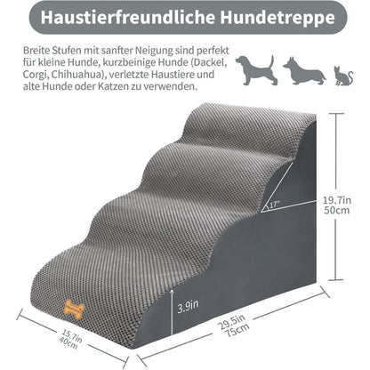 Hundetretppe 4 Stufen Grau für Kleine Hunde & Ältere Hunde