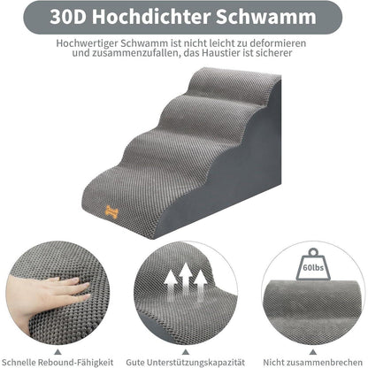 Hundetretppe 4 Stufen Grau für Kleine Hunde & Ältere Hunde